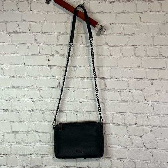 Rebecca Minkoff Womens Leather Chain Link Crossbody Shoulder Handbag Black - Picture 1 of 8